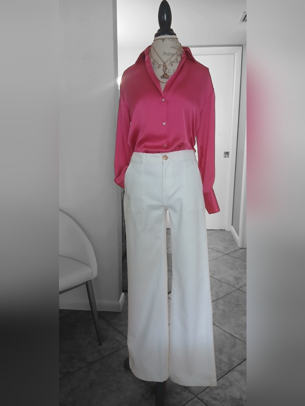 Zara Hot Pink Satin Button-Down Shirt Chemisier